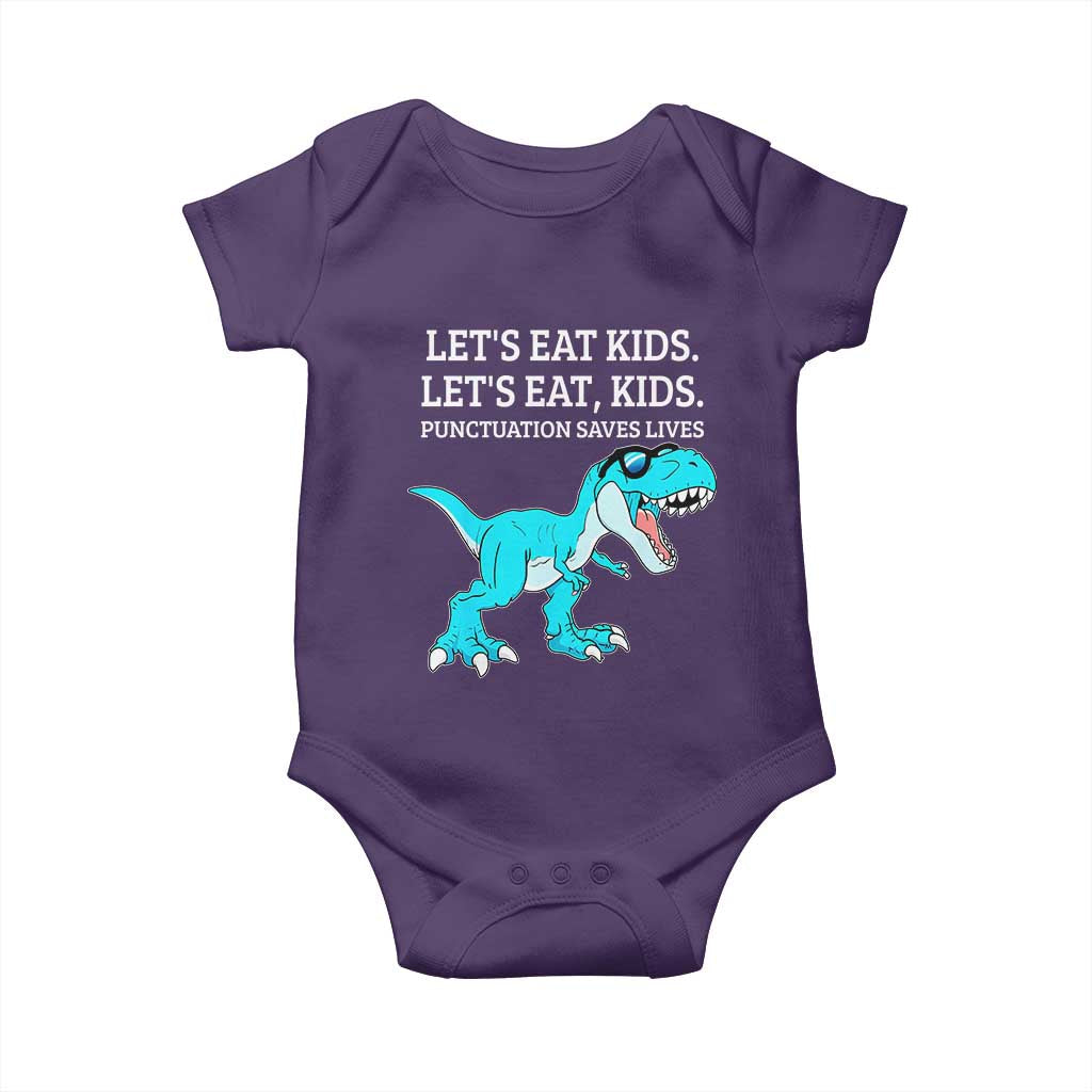 Lets Eat Kids Punctuation Saves Lives Baby Onesie Dinosaur Funny Grammar - Wonder Print Shop