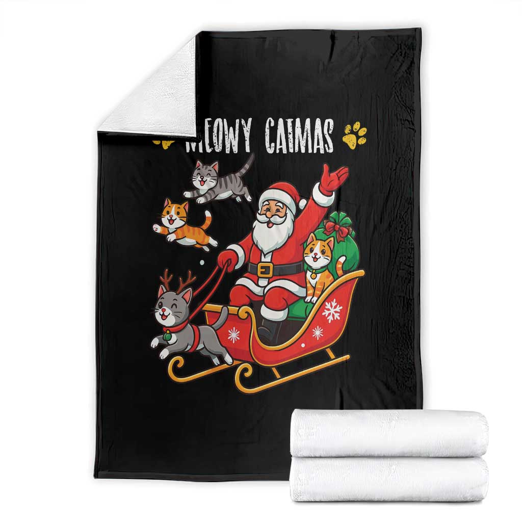 Funny Christmas Cat Throw Blanket Meowy Catmas Santa Sleigh Xmas - Wonder Print Shop