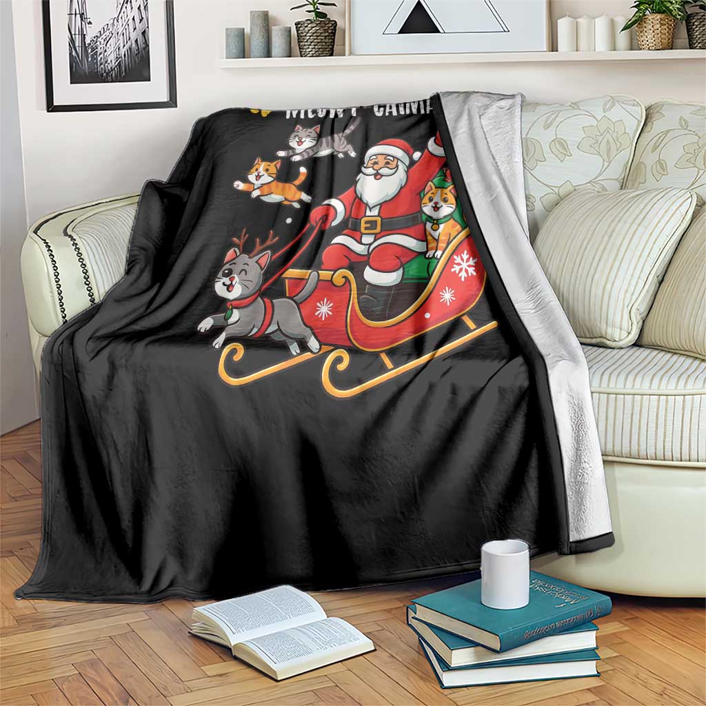 Funny Christmas Cat Throw Blanket Meowy Catmas Santa Sleigh Xmas - Wonder Print Shop