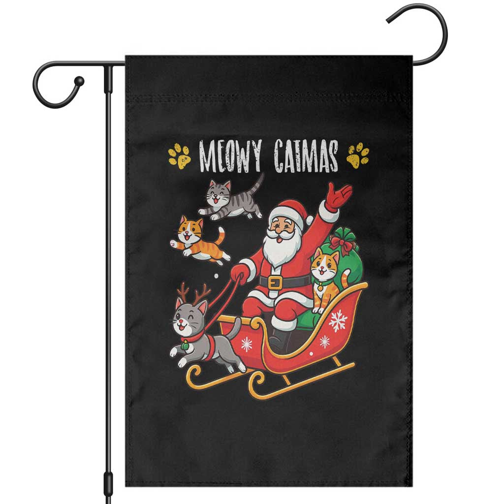 Funny Christmas Cat Garden Flag Meowy Catmas Santa Sleigh Xmas - Wonder Print Shop