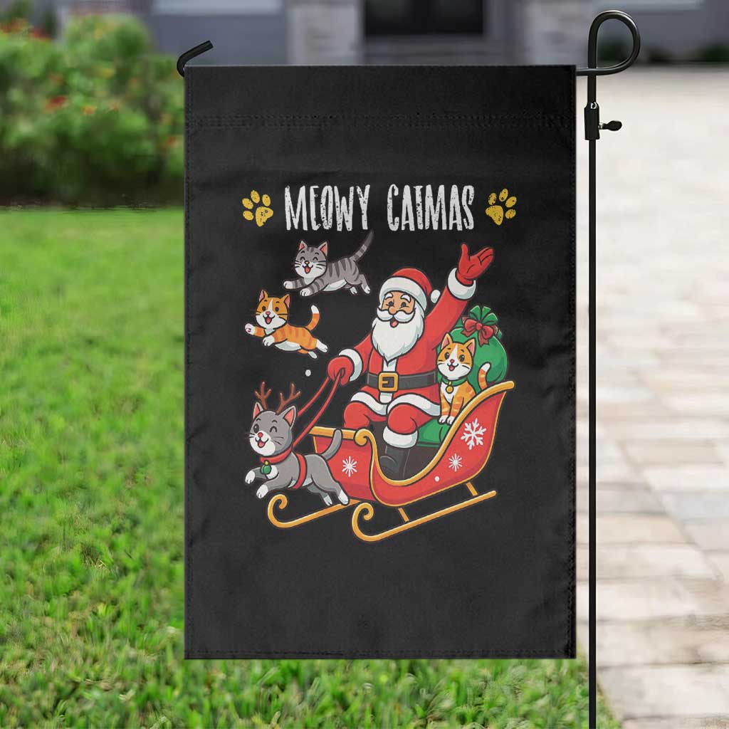 Funny Christmas Cat Garden Flag Meowy Catmas Santa Sleigh Xmas - Wonder Print Shop