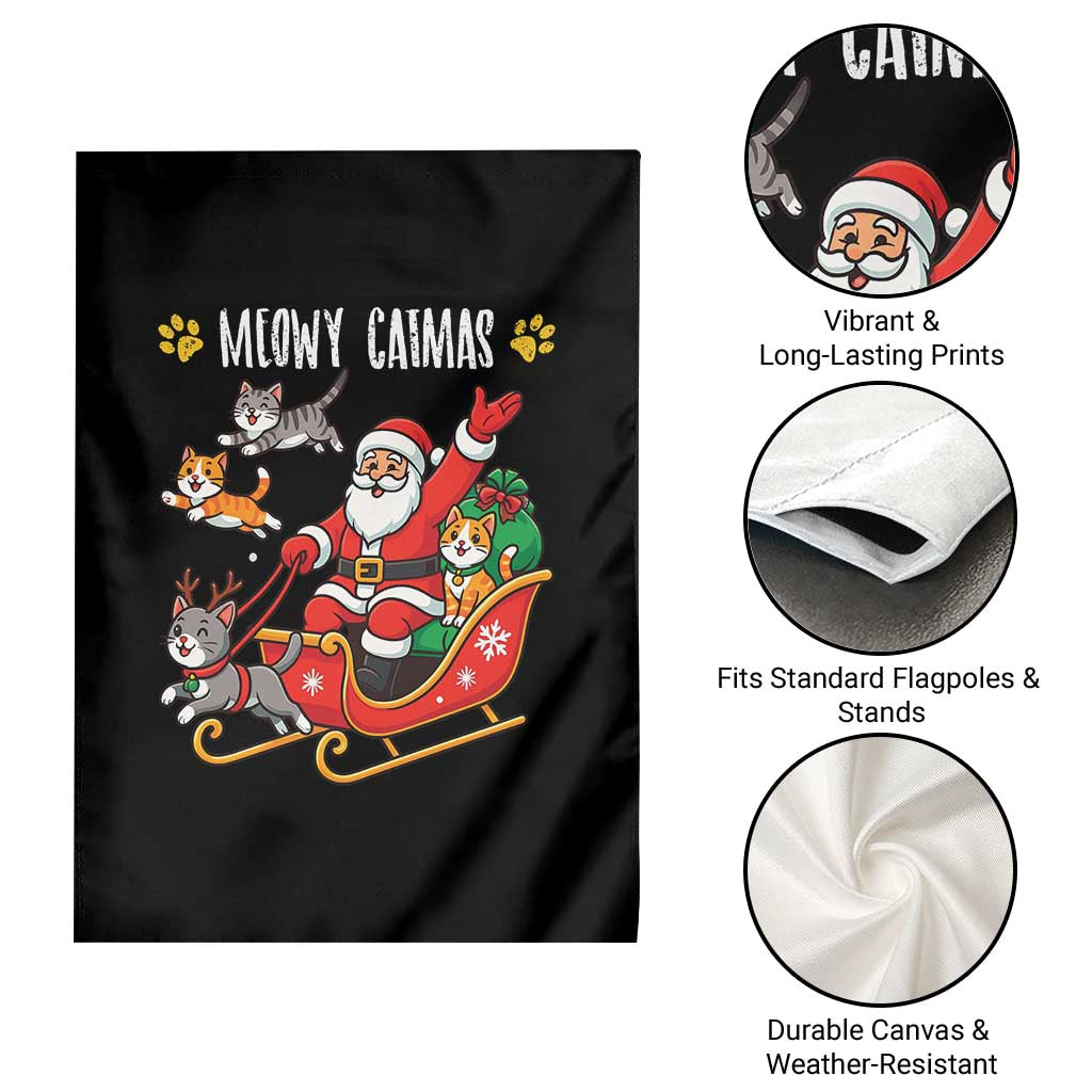 Funny Christmas Cat Garden Flag Meowy Catmas Santa Sleigh Xmas - Wonder Print Shop