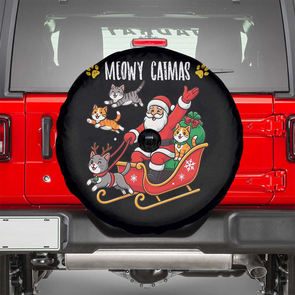 Funny Christmas Cat Spare Tire Cover Meowy Catmas Santa Sleigh Xmas - Wonder Print Shop