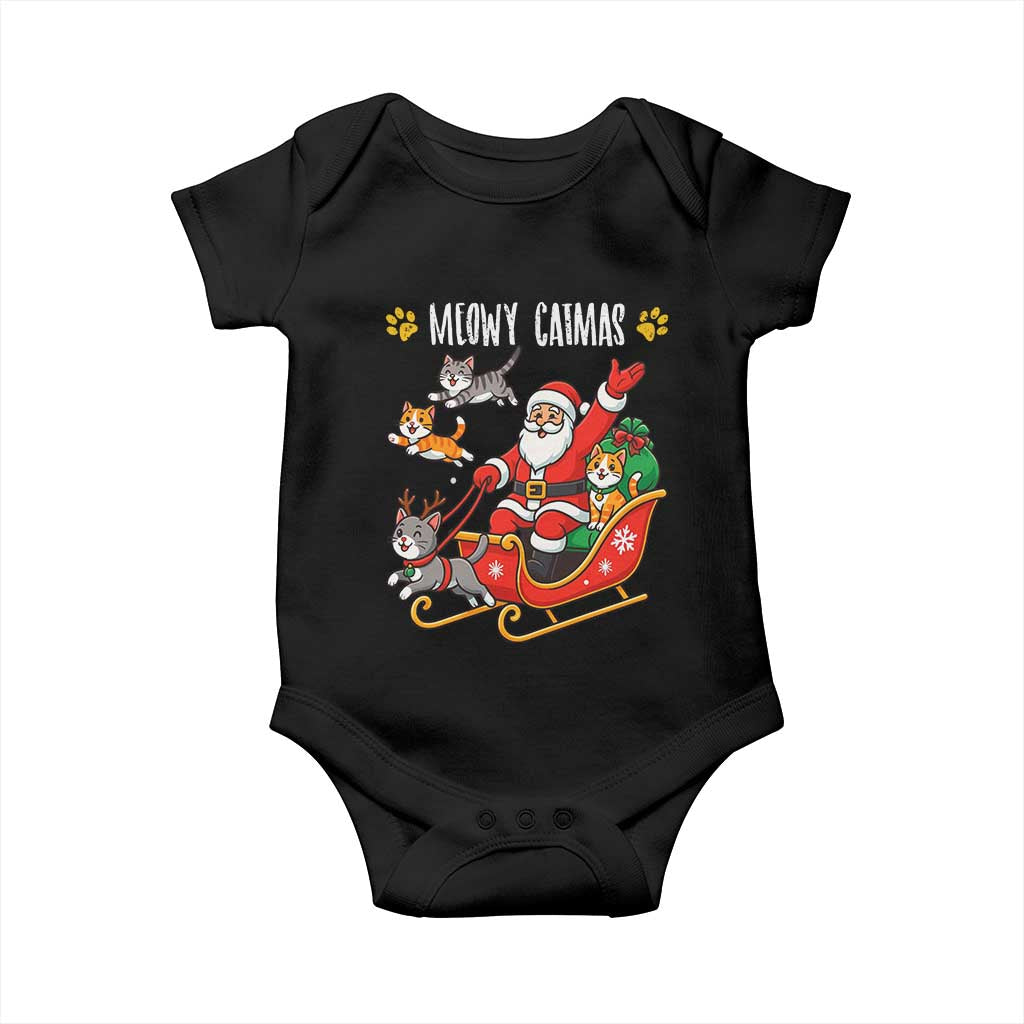 Funny Christmas Cat Baby Onesie Meowy Catmas Santa Sleigh Xmas - Wonder Print Shop