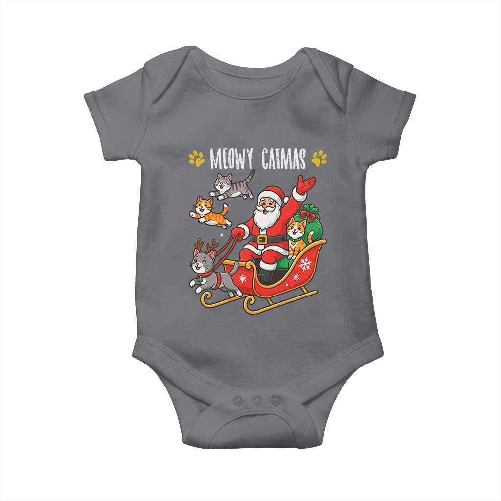 Funny Christmas Cat Baby Onesie Meowy Catmas Santa Sleigh Xmas - Wonder Print Shop