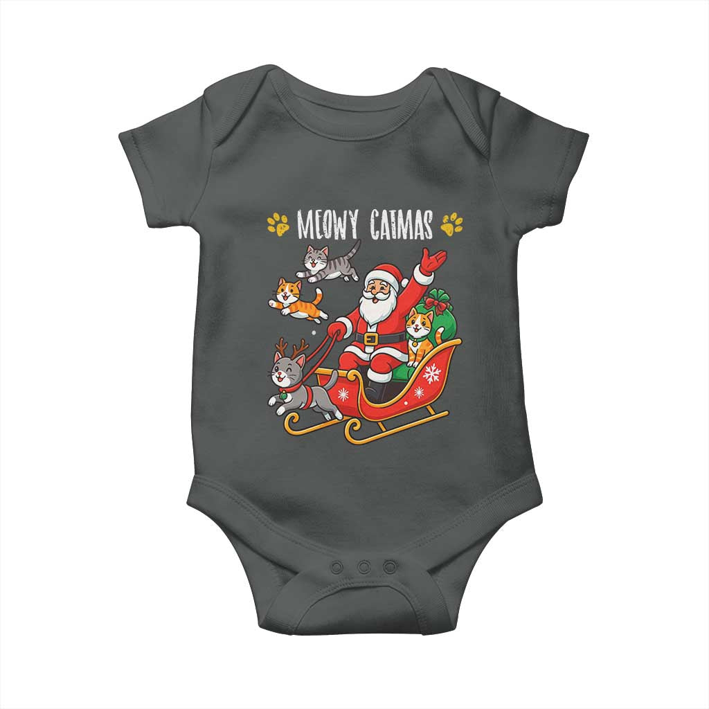 Funny Christmas Cat Baby Onesie Meowy Catmas Santa Sleigh Xmas - Wonder Print Shop