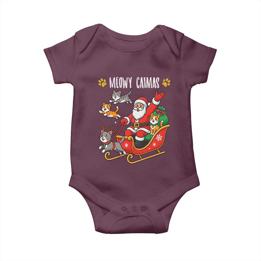 Funny Christmas Cat Baby Onesie Meowy Catmas Santa Sleigh Xmas - Wonder Print Shop