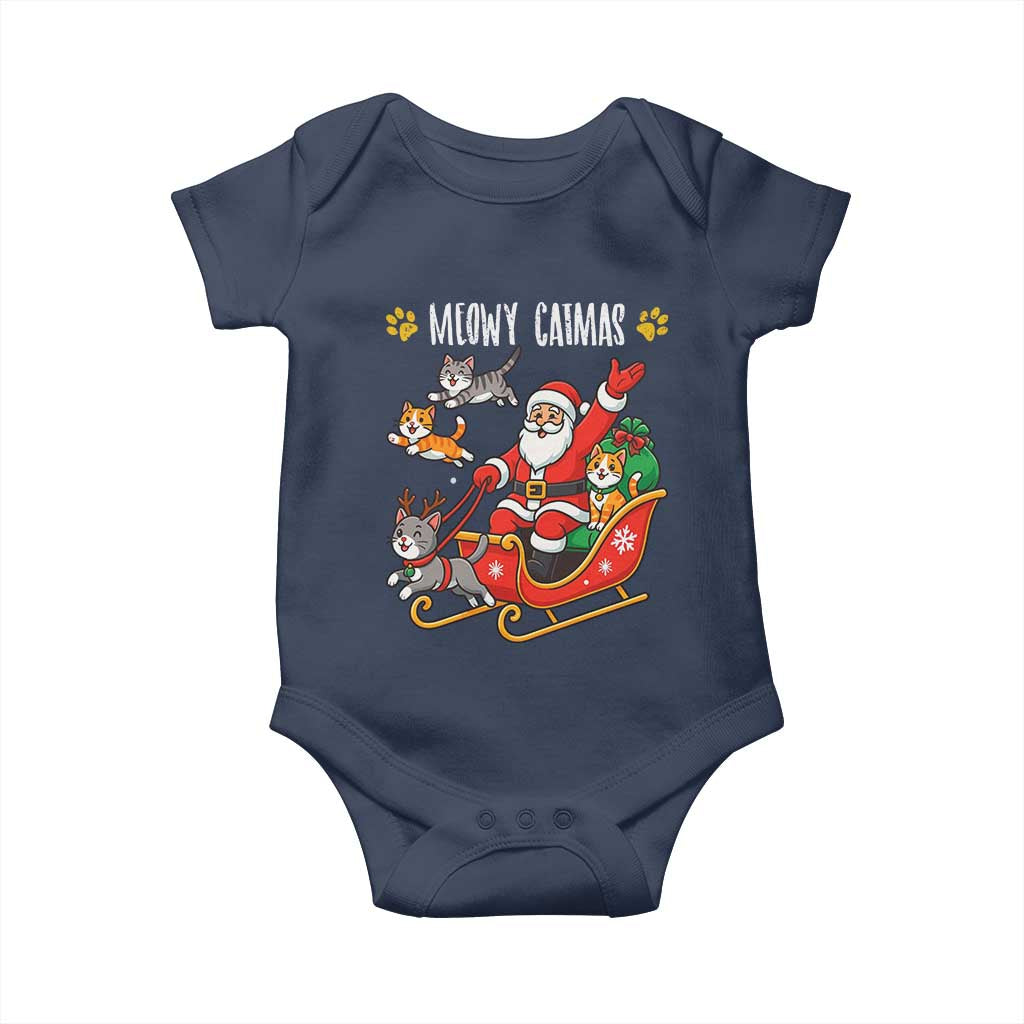 Funny Christmas Cat Baby Onesie Meowy Catmas Santa Sleigh Xmas - Wonder Print Shop