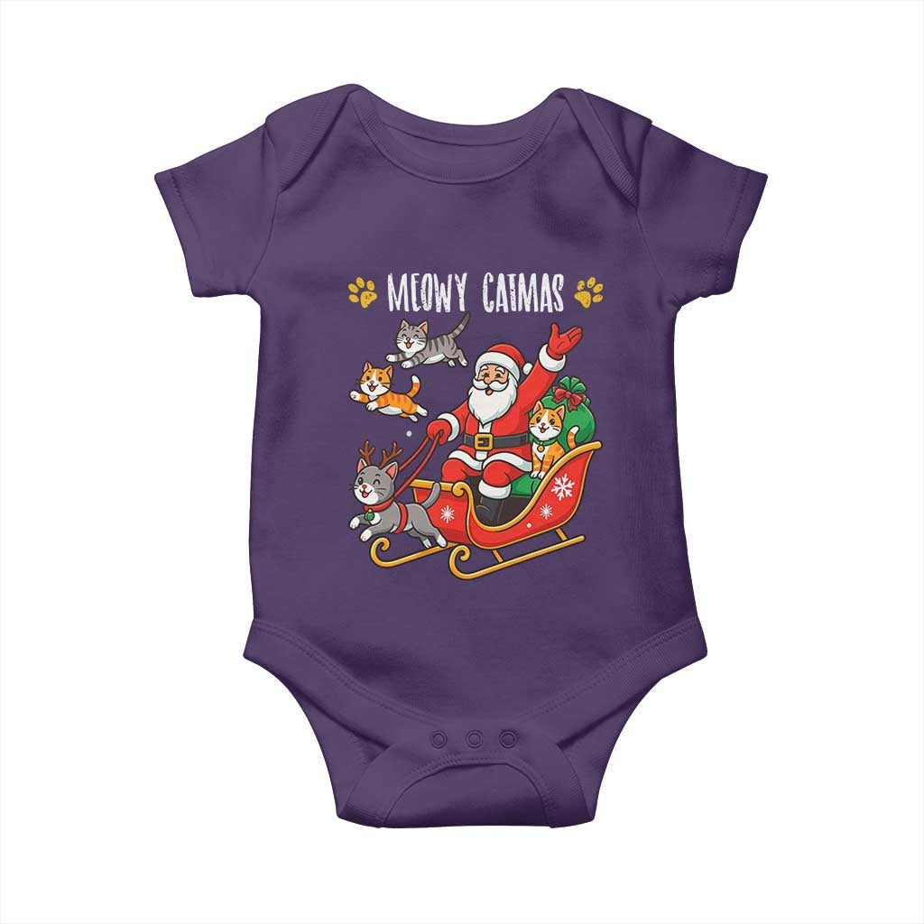 Funny Christmas Cat Baby Onesie Meowy Catmas Santa Sleigh Xmas - Wonder Print Shop