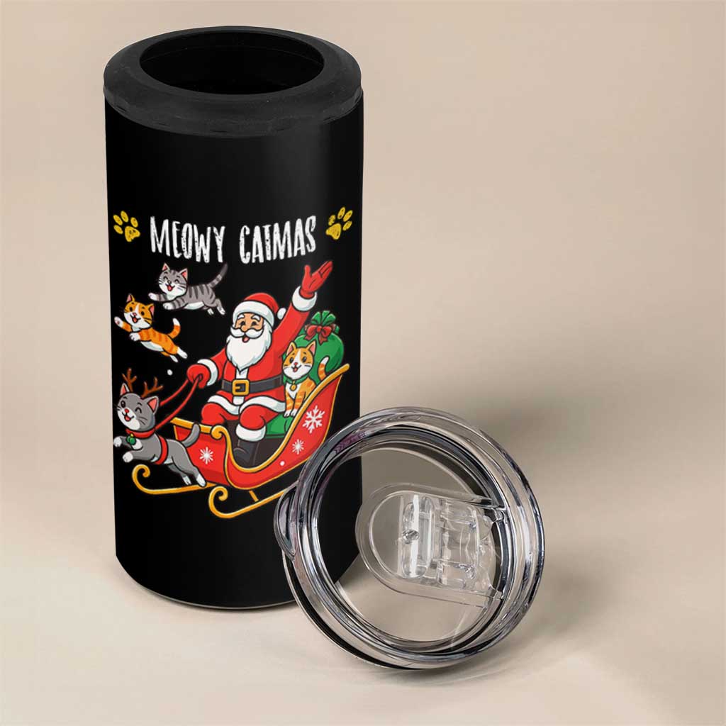 Funny Christmas Cat 4 in 1 Can Cooler Tumbler Meowy Catmas Santa Sleigh Xmas