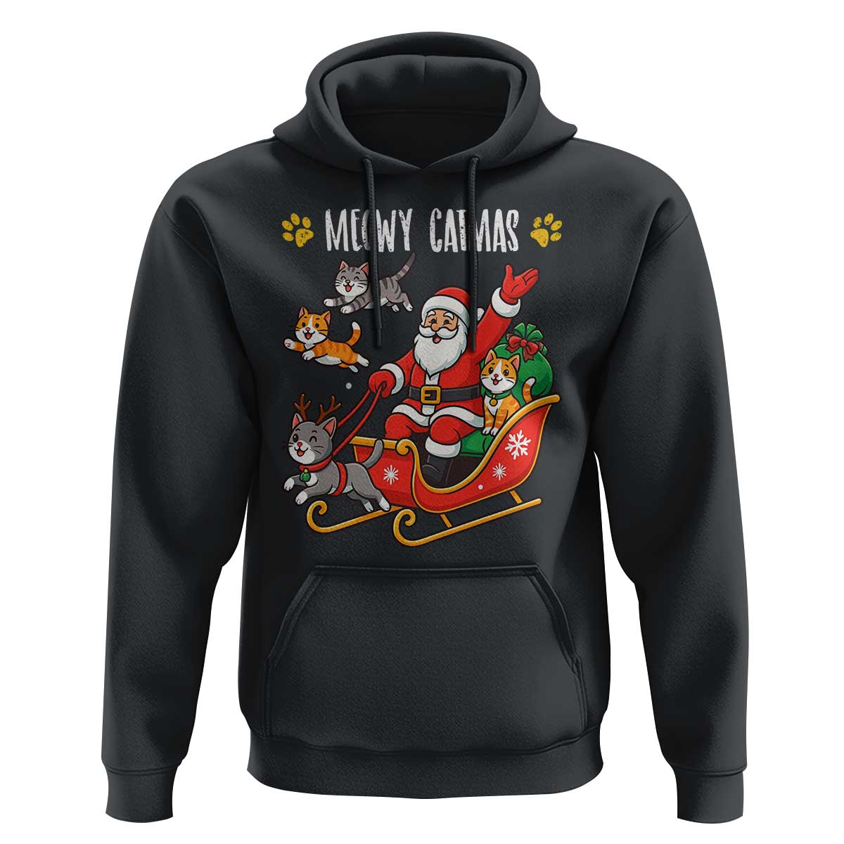 Funny Christmas Cat Hoodie Meowy Catmas Santa Sleigh Xmas - Wonder Print Shop