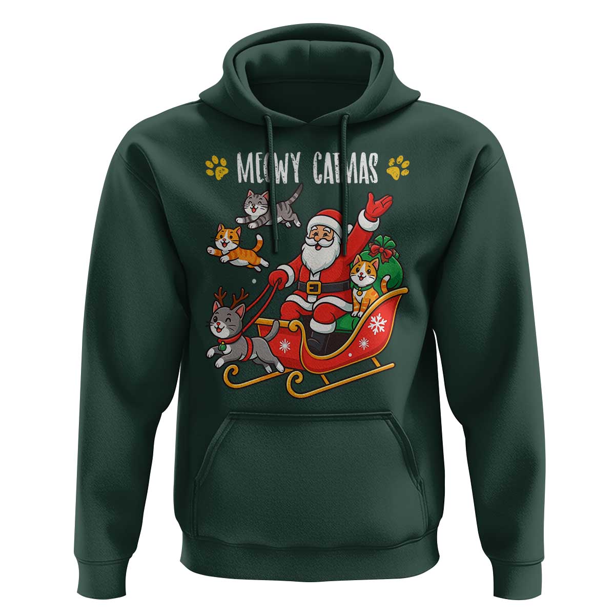 Funny Christmas Cat Hoodie Meowy Catmas Santa Sleigh Xmas - Wonder Print Shop