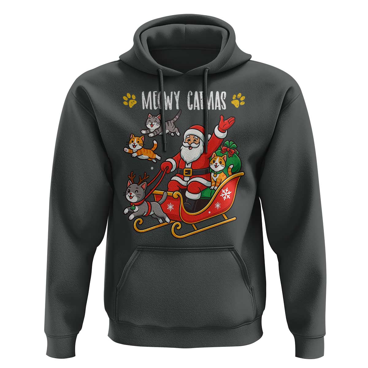 Funny Christmas Cat Hoodie Meowy Catmas Santa Sleigh Xmas - Wonder Print Shop