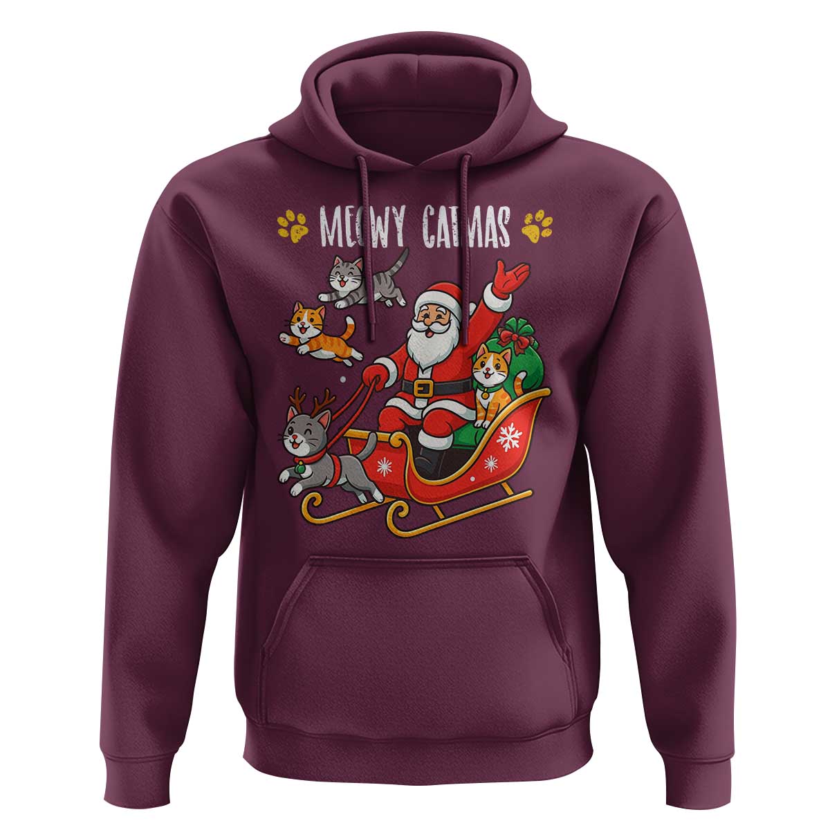 Funny Christmas Cat Hoodie Meowy Catmas Santa Sleigh Xmas - Wonder Print Shop