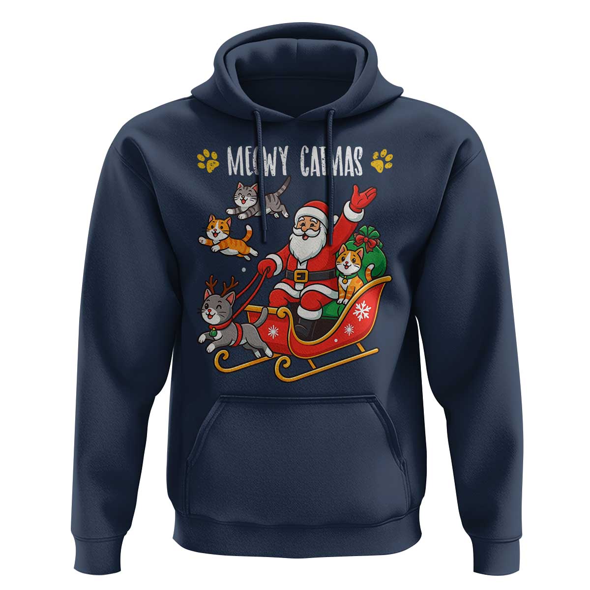 Funny Christmas Cat Hoodie Meowy Catmas Santa Sleigh Xmas - Wonder Print Shop