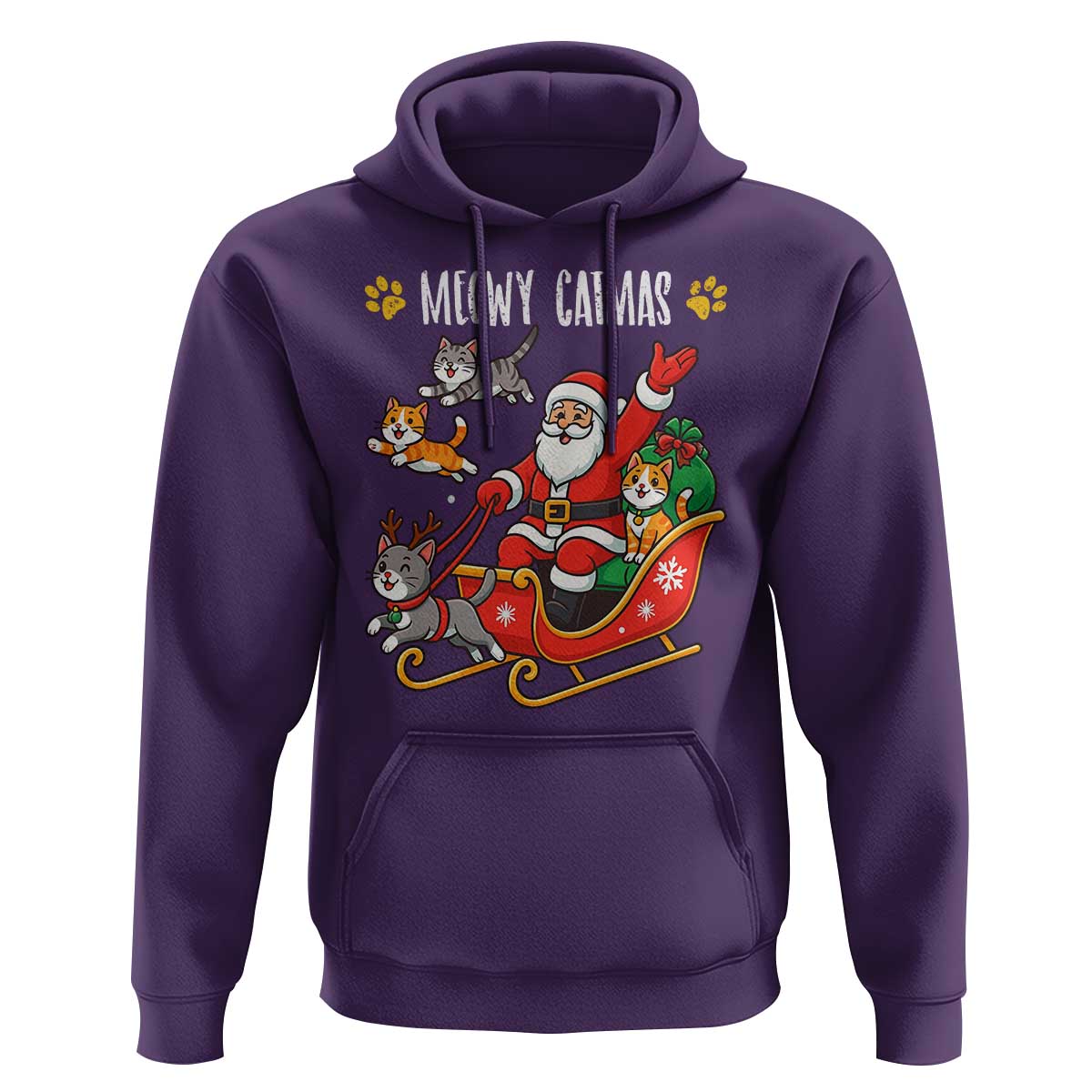 Funny Christmas Cat Hoodie Meowy Catmas Santa Sleigh Xmas - Wonder Print Shop