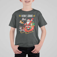 Funny Christmas Cat T Shirt For Kid Meowy Catmas Santa Sleigh Xmas - Wonder Print Shop