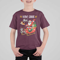 Funny Christmas Cat T Shirt For Kid Meowy Catmas Santa Sleigh Xmas - Wonder Print Shop