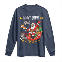 Funny Christmas Cat Long Sleeve Shirt Meowy Catmas Santa Sleigh Xmas - Wonder Print Shop