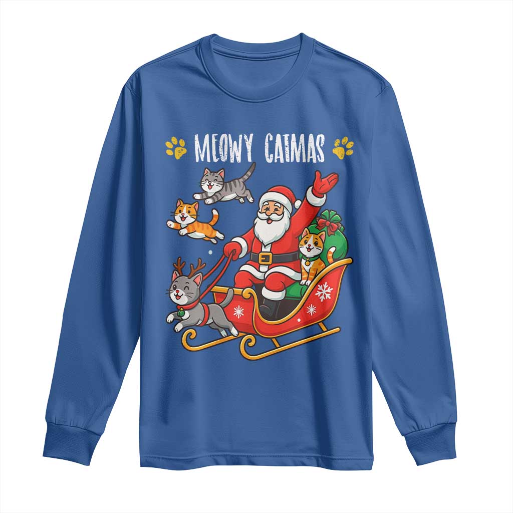 Funny Christmas Cat Long Sleeve Shirt Meowy Catmas Santa Sleigh Xmas - Wonder Print Shop