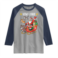 Funny Christmas Cat Raglan Shirt Meowy Catmas Santa Sleigh Xmas - Wonder Print Shop