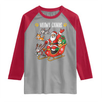 Funny Christmas Cat Raglan Shirt Meowy Catmas Santa Sleigh Xmas - Wonder Print Shop