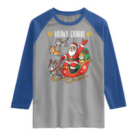 Funny Christmas Cat Raglan Shirt Meowy Catmas Santa Sleigh Xmas - Wonder Print Shop