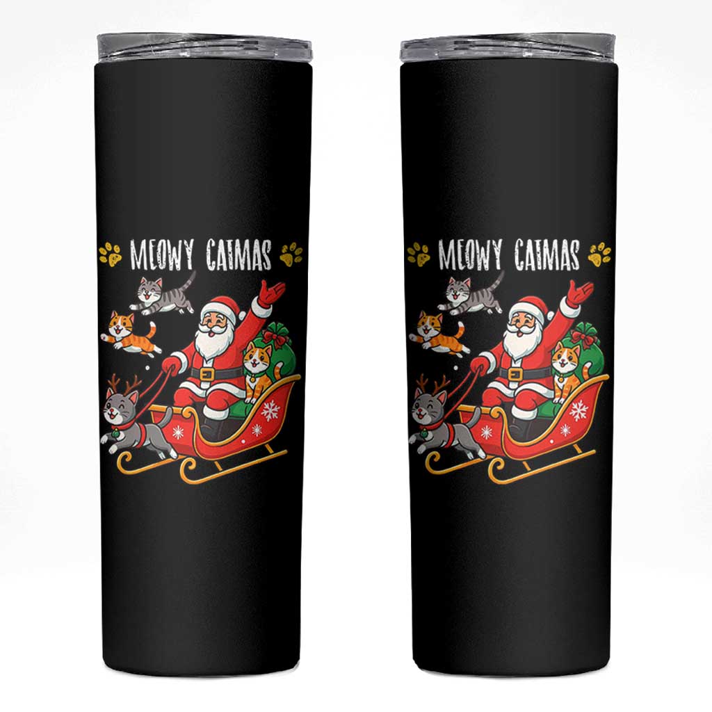 Funny Christmas Cat Skinny Tumbler Meowy Catmas Santa Sleigh Xmas