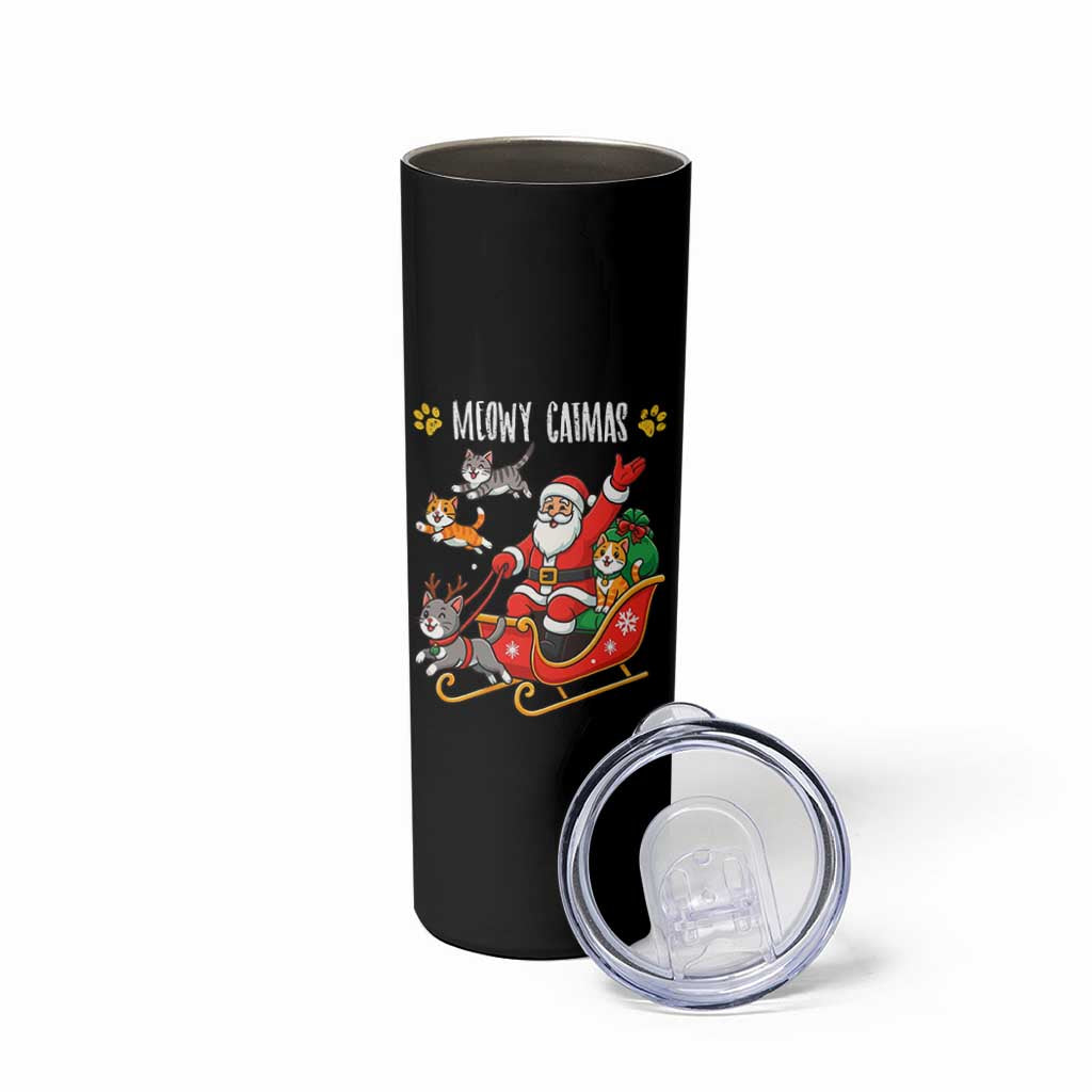 Funny Christmas Cat Skinny Tumbler Meowy Catmas Santa Sleigh Xmas