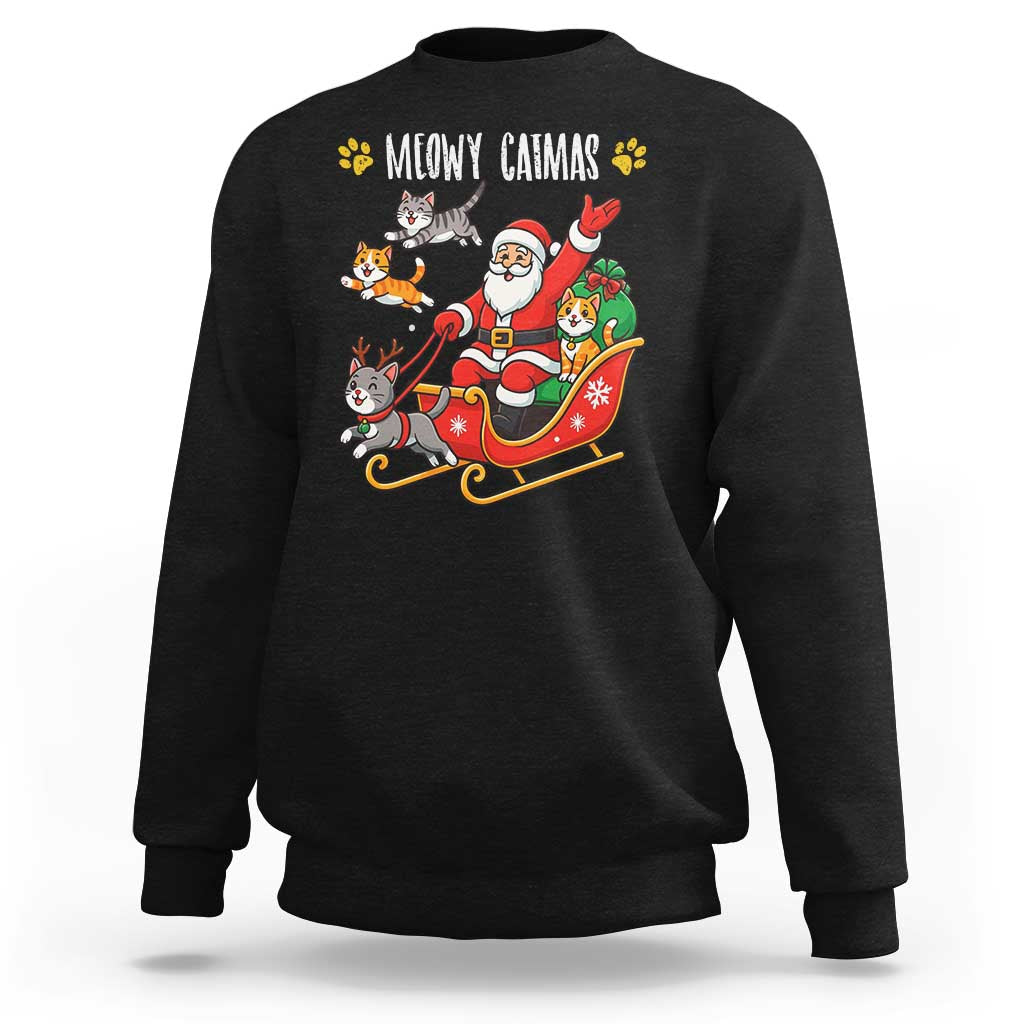 Funny Christmas Cat Sweatshirt Meowy Catmas Santa Sleigh Xmas - Wonder Print Shop