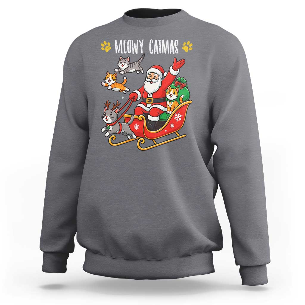 Funny Christmas Cat Sweatshirt Meowy Catmas Santa Sleigh Xmas - Wonder Print Shop
