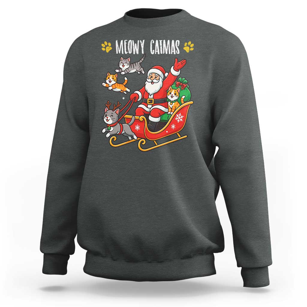 Funny Christmas Cat Sweatshirt Meowy Catmas Santa Sleigh Xmas - Wonder Print Shop
