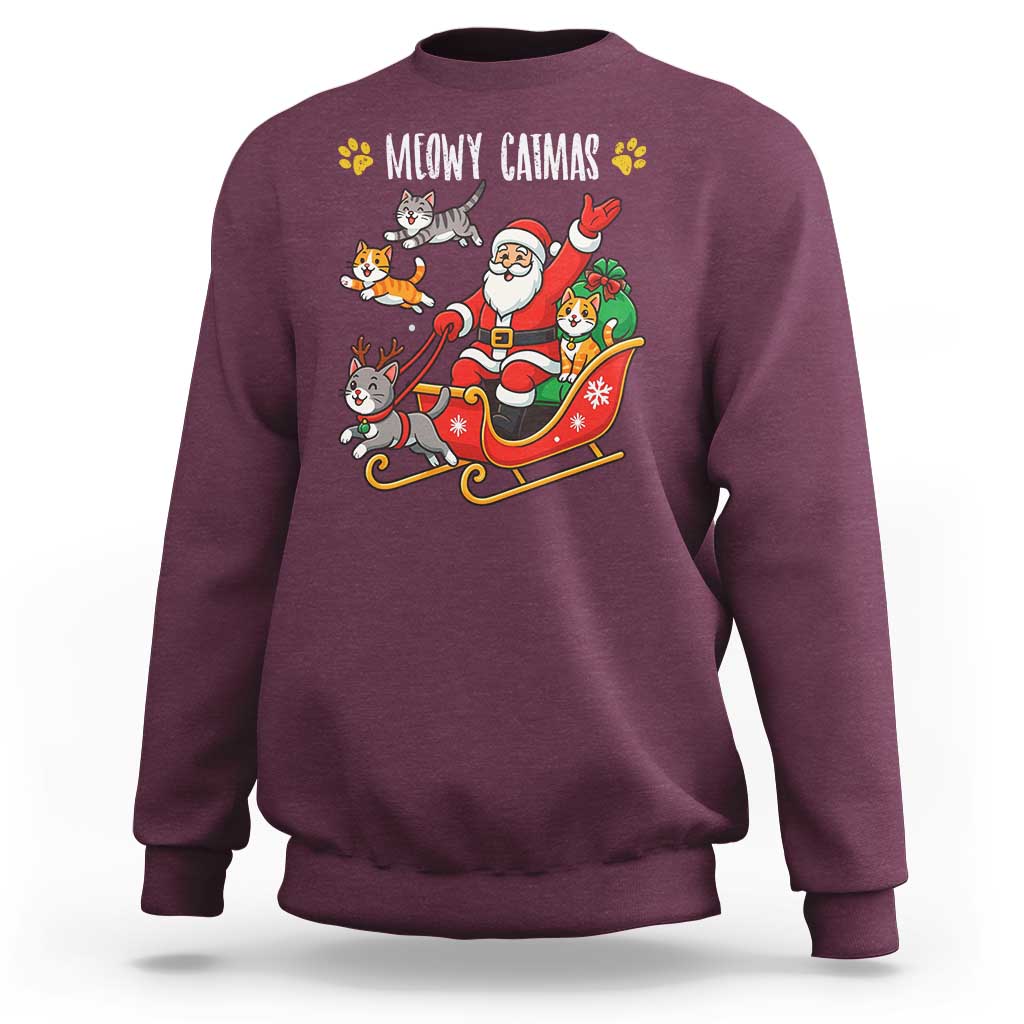 Funny Christmas Cat Sweatshirt Meowy Catmas Santa Sleigh Xmas - Wonder Print Shop