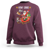 Funny Christmas Cat Sweatshirt Meowy Catmas Santa Sleigh Xmas - Wonder Print Shop