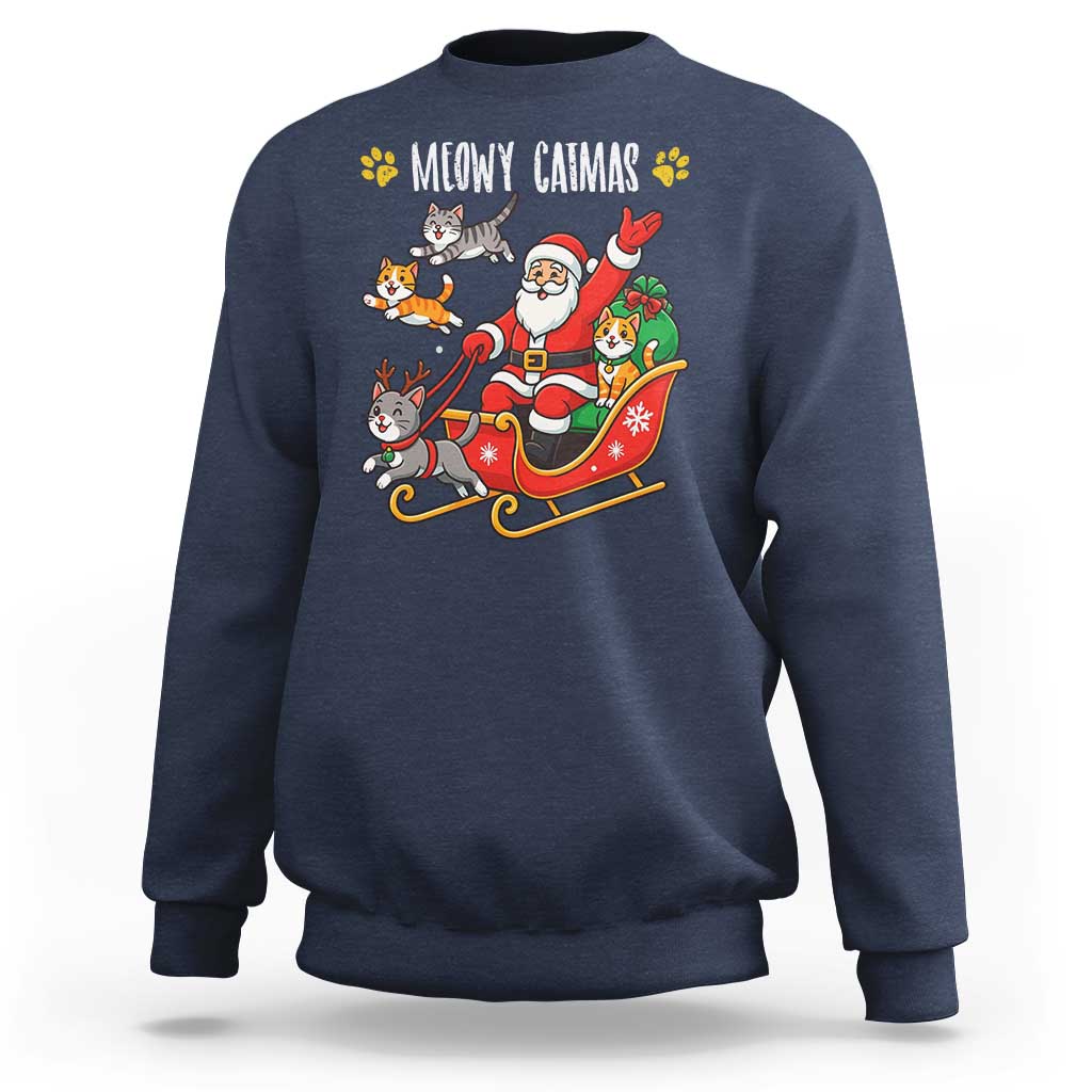 Funny Christmas Cat Sweatshirt Meowy Catmas Santa Sleigh Xmas - Wonder Print Shop