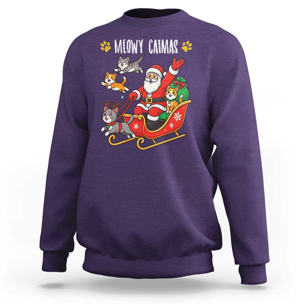 Funny Christmas Cat Sweatshirt Meowy Catmas Santa Sleigh Xmas - Wonder Print Shop