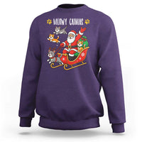 Funny Christmas Cat Sweatshirt Meowy Catmas Santa Sleigh Xmas - Wonder Print Shop