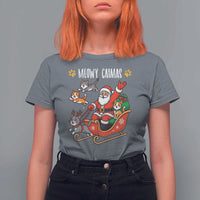 Funny Christmas Cat T Shirt For Women Meowy Catmas Santa Sleigh Xmas - Wonder Print Shop