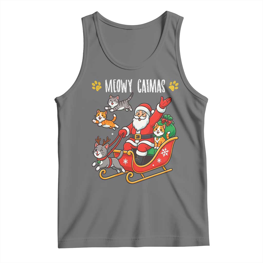 Funny Christmas Cat Tank Top Meowy Catmas Santa Sleigh Xmas - Wonder Print Shop