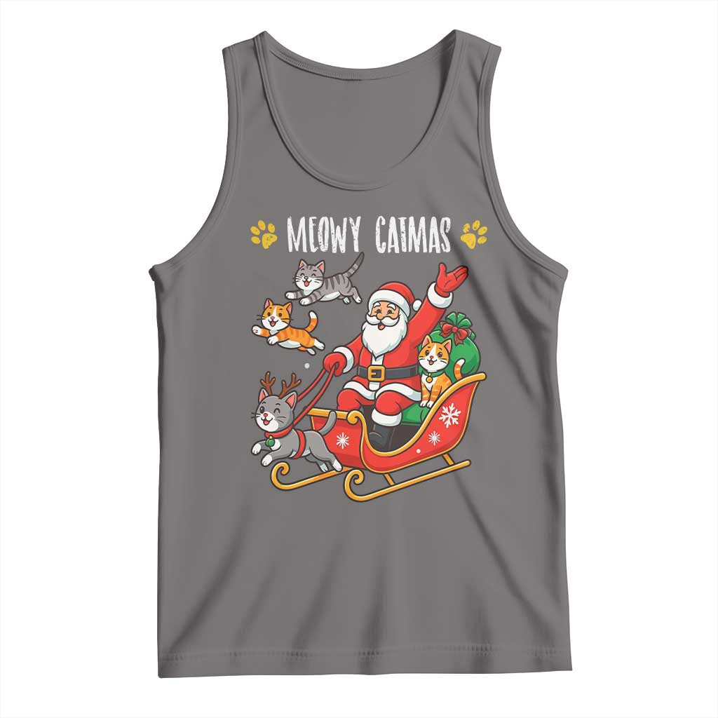 Funny Christmas Cat Tank Top Meowy Catmas Santa Sleigh Xmas - Wonder Print Shop