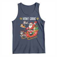 Funny Christmas Cat Tank Top Meowy Catmas Santa Sleigh Xmas - Wonder Print Shop
