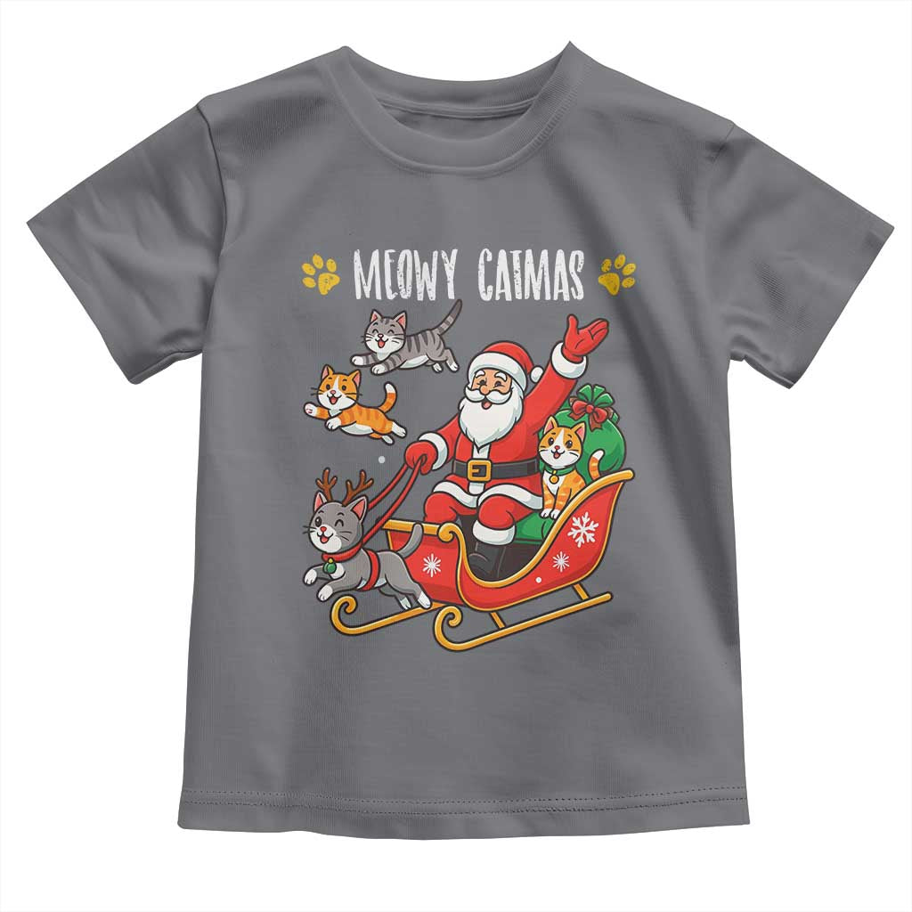 Funny Christmas Cat Toddler T Shirt Meowy Catmas Santa Sleigh Xmas - Wonder Print Shop
