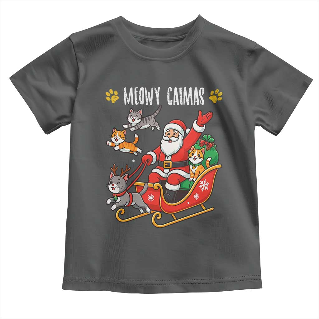Funny Christmas Cat Toddler T Shirt Meowy Catmas Santa Sleigh Xmas - Wonder Print Shop