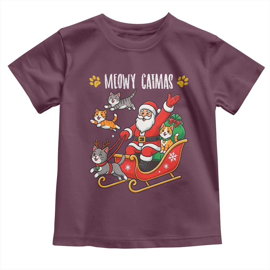 Funny Christmas Cat Toddler T Shirt Meowy Catmas Santa Sleigh Xmas - Wonder Print Shop