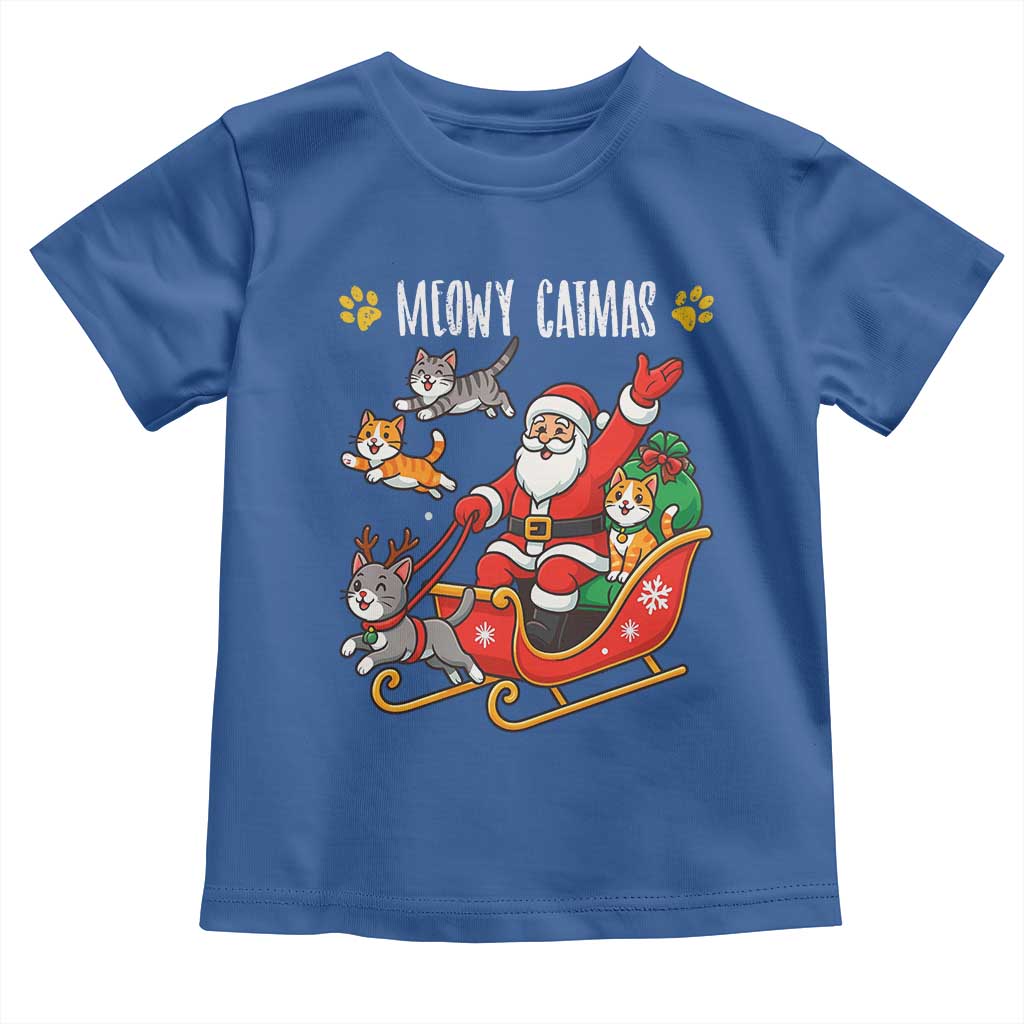 Funny Christmas Cat Toddler T Shirt Meowy Catmas Santa Sleigh Xmas - Wonder Print Shop