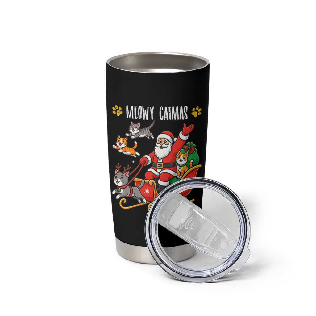 Funny Christmas Cat Tumbler Cup Meowy Catmas Santa Sleigh Xmas