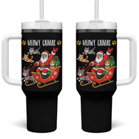Funny Christmas Cat Tumbler With Handle Meowy Catmas Santa Sleigh Xmas