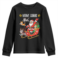 Funny Christmas Cat Youth Sweatshirt Meowy Catmas Santa Sleigh Xmas - Wonder Print Shop