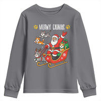 Funny Christmas Cat Youth Sweatshirt Meowy Catmas Santa Sleigh Xmas - Wonder Print Shop
