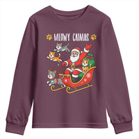 Funny Christmas Cat Youth Sweatshirt Meowy Catmas Santa Sleigh Xmas - Wonder Print Shop